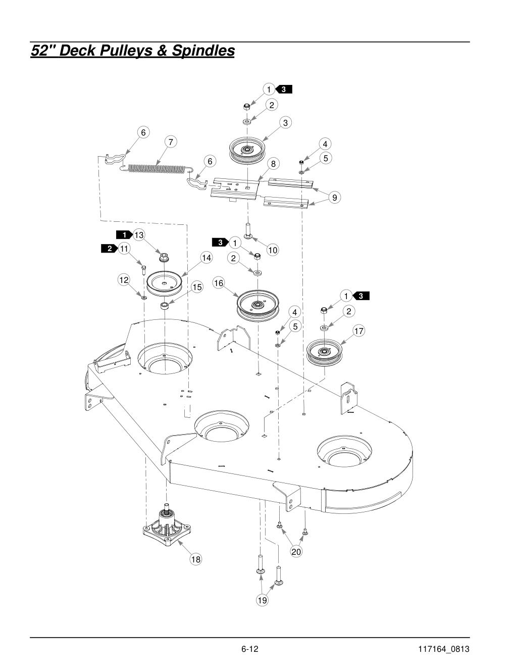 Hustler® Raptor Parts Manual - 931741 - 52" Deck Pulleys & Spindles diagram