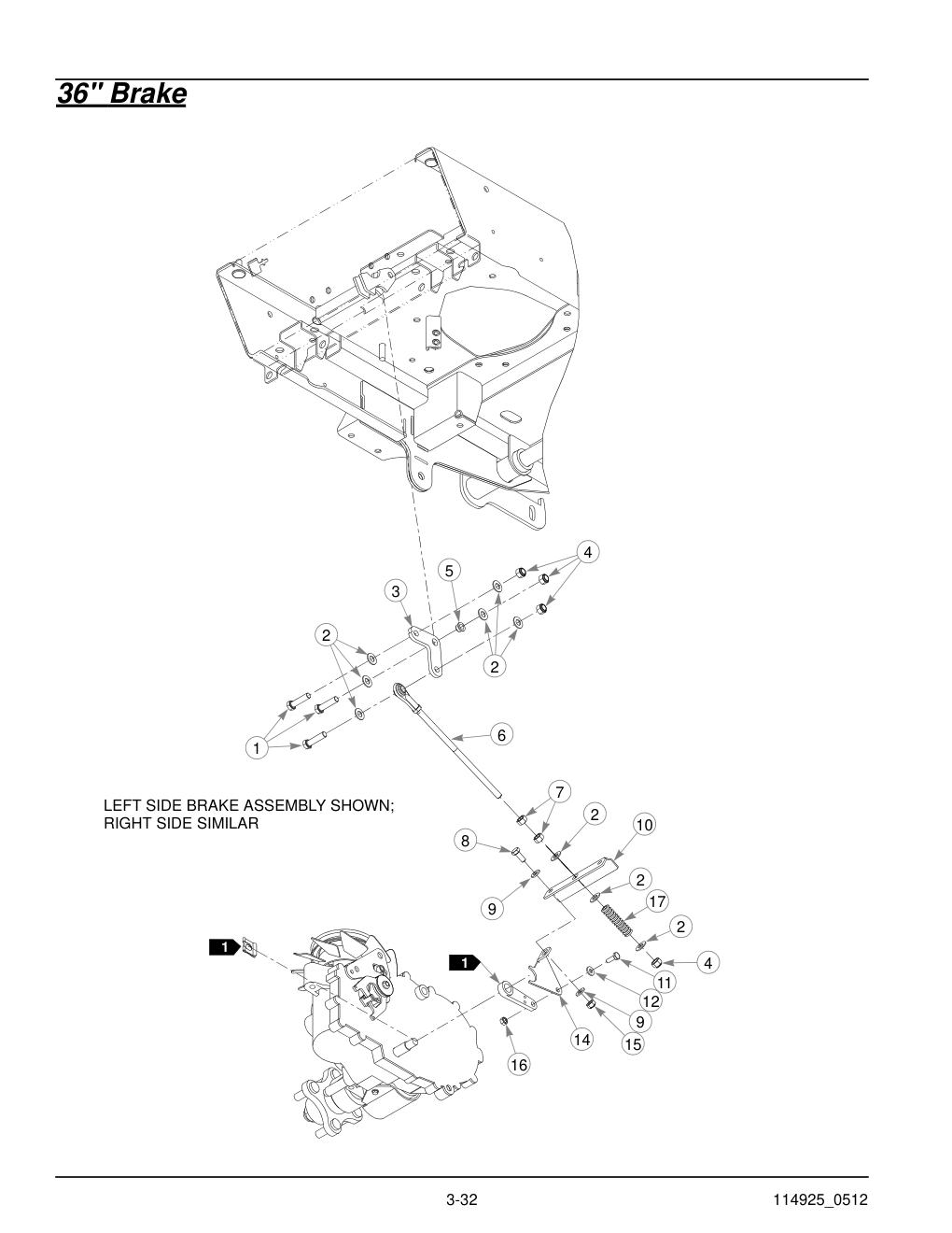 Hustler® Trimstar Parts Manual - 930388 - 36" Brake diagram