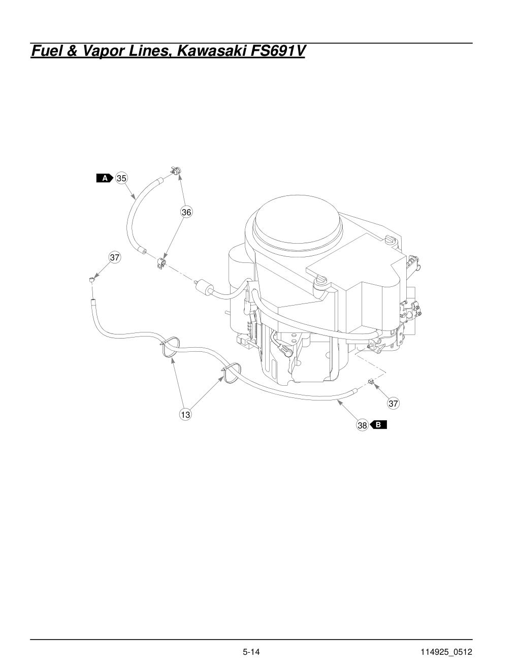Hustler® Trimstar Parts Manual - 930388 - Fuel & Vapor Lines, Kawasaki FS691V diagram