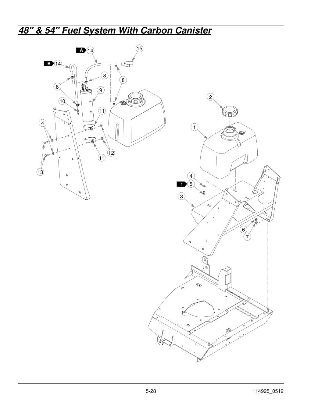 Hustler® Trimstar Parts Manual - 930388 - 48" & 54" Fuel System With Carbon Canister diagram