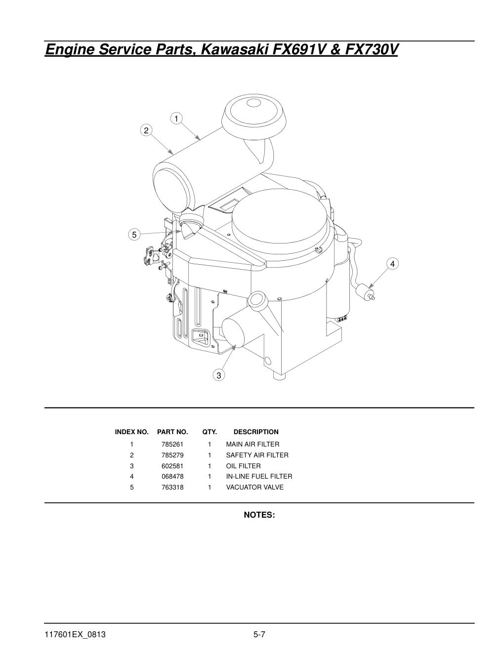 Hustler® X-ONE i Parts Manual - 931949EX - Engine Service Parts, Kawasaki FX691V & FX730V diagram