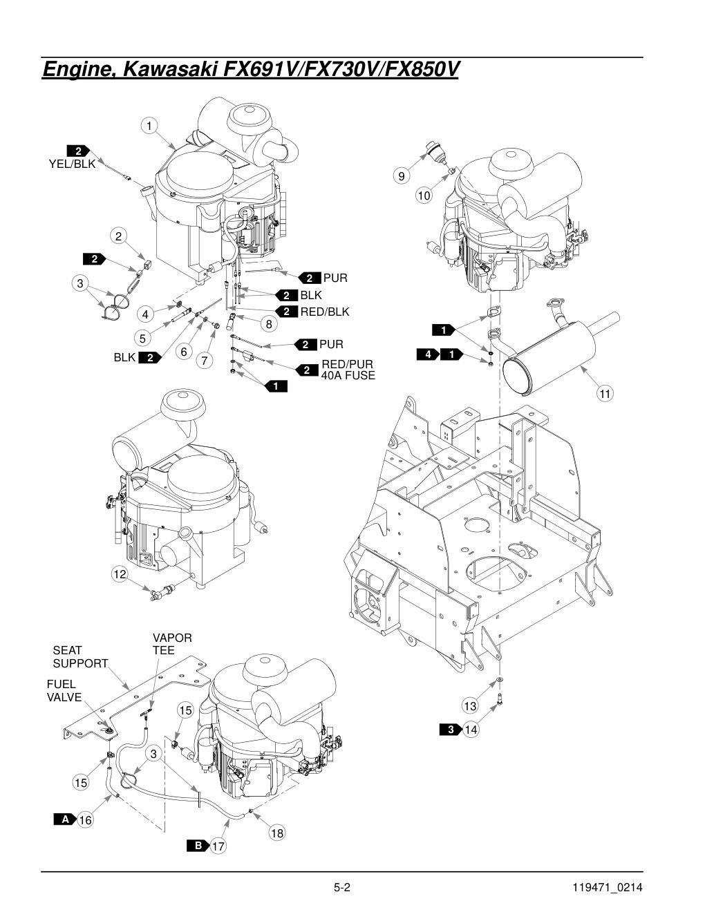Hustler® X-One Parts Manual - 932715 - Engine, Kawasaki FX691V/FX730V/FX850V diagram