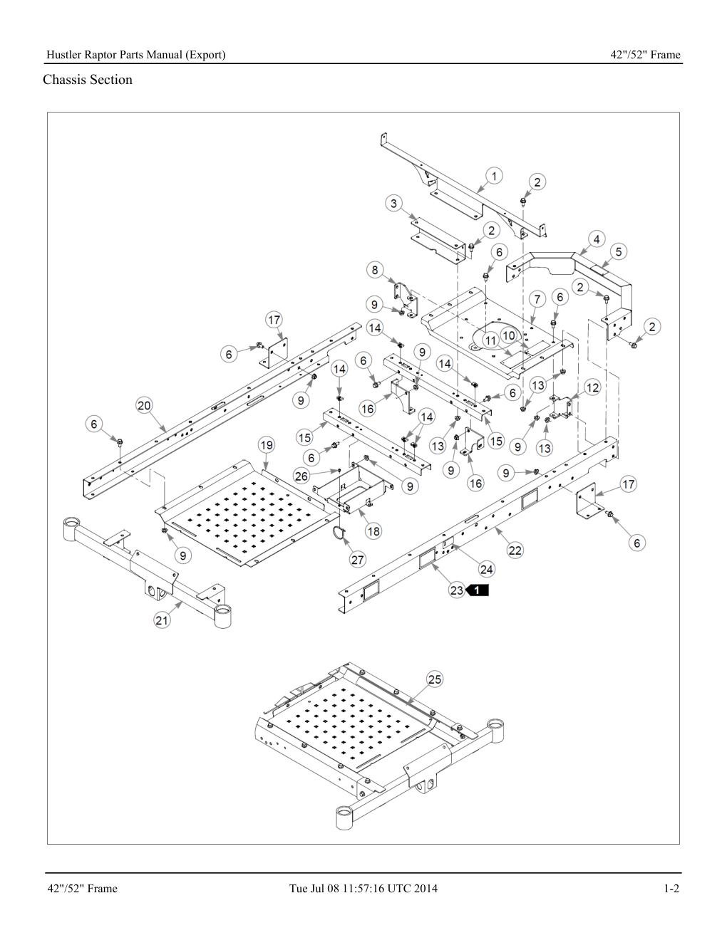 Hustler Raptor Parts Manual - 604127 - 42"/52" Frame diagram