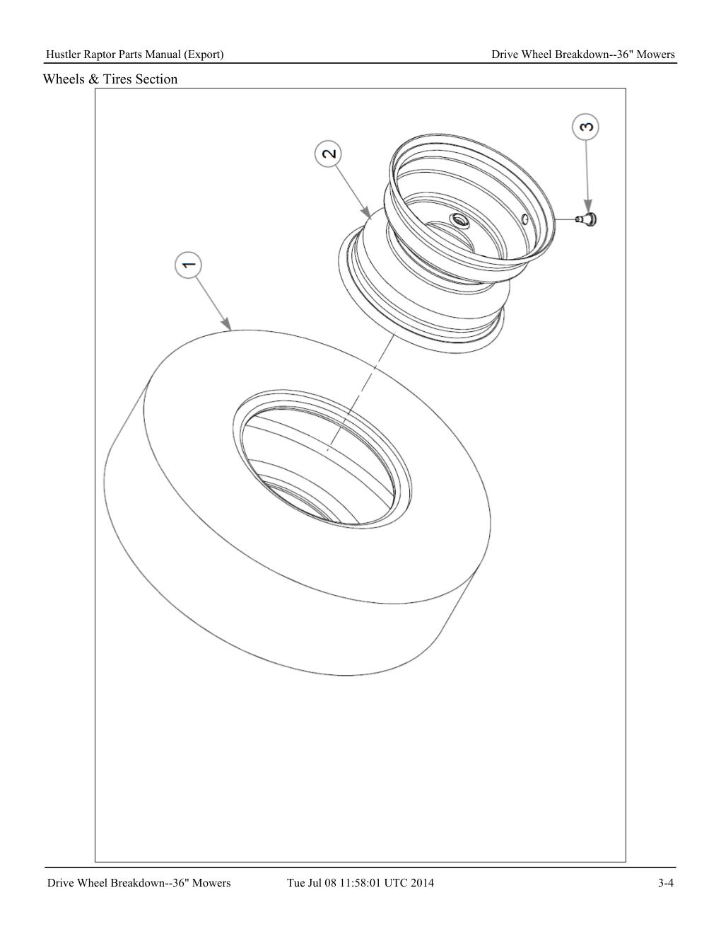 Hustler Raptor Parts Manual - 604127 - Drive Wheel Breakdown--36" Mowers diagram