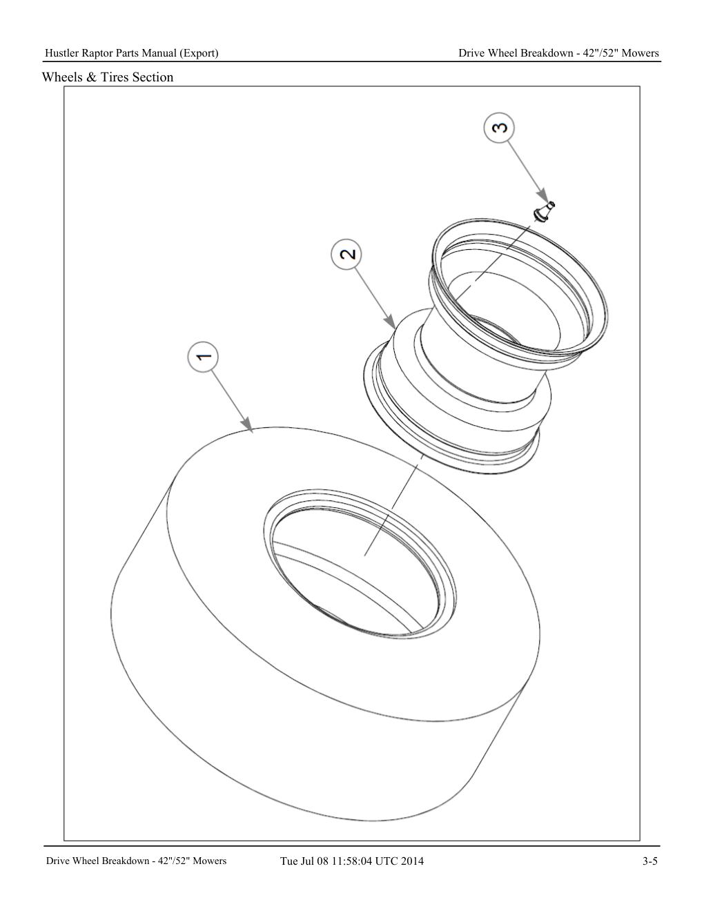 Hustler Raptor Parts Manual - 604127 - Drive Wheel Breakdown - 42"/52" Mowers diagram