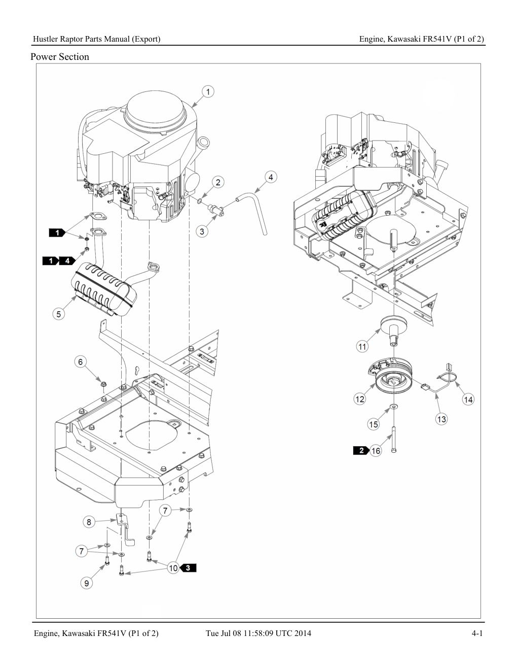 Hustler Raptor Parts Manual - 604127 - Engine, Kawasaki FR541V (P1 of 2) diagram