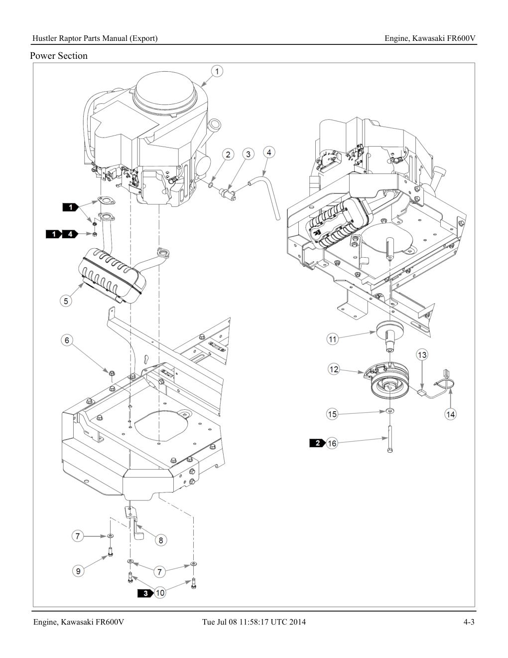 Hustler Raptor Parts Manual - 604127 - Engine, Kawasaki FR600V diagram