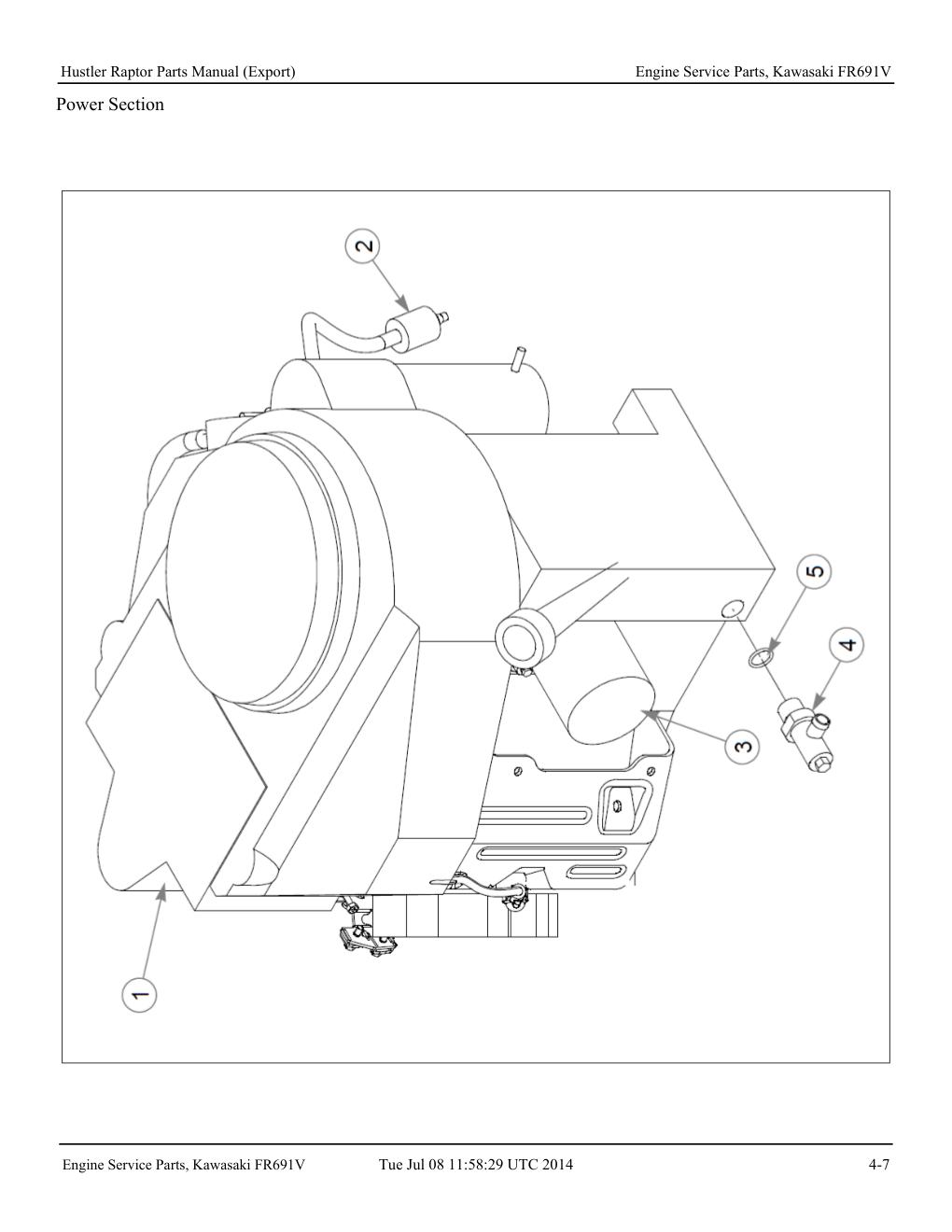 Hustler Raptor Parts Manual - 604127 - Engine Service Parts, Kawasaki FR691V diagram