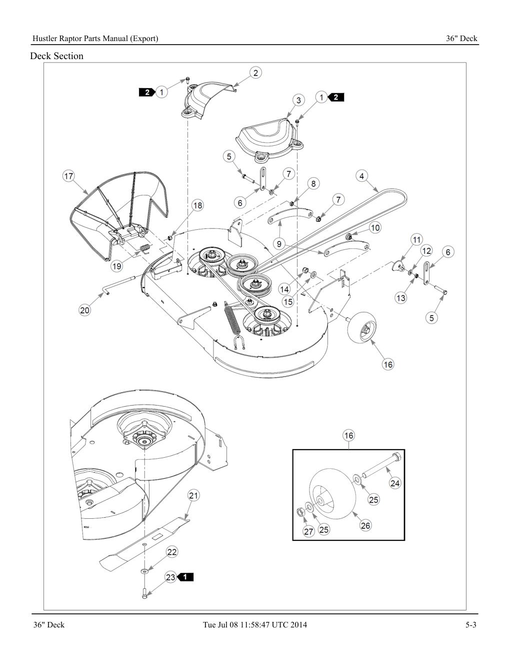 Hustler Raptor Parts Manual - 604127 - 36" Deck diagram