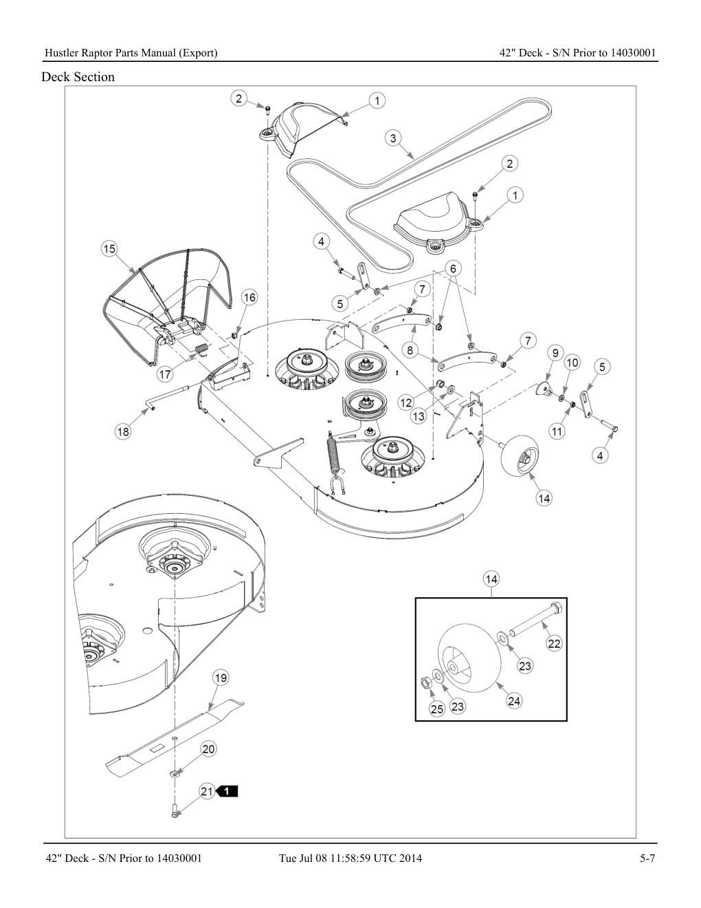 Hustler Raptor Parts Manual - 604127 - 42" Deck - S/N Prior to 14030001 diagram