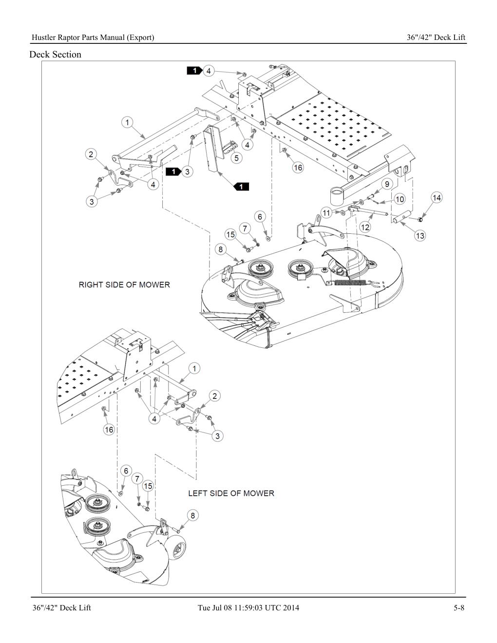Hustler Raptor Parts Manual - 604127 - 36"/42" Deck Lift diagram