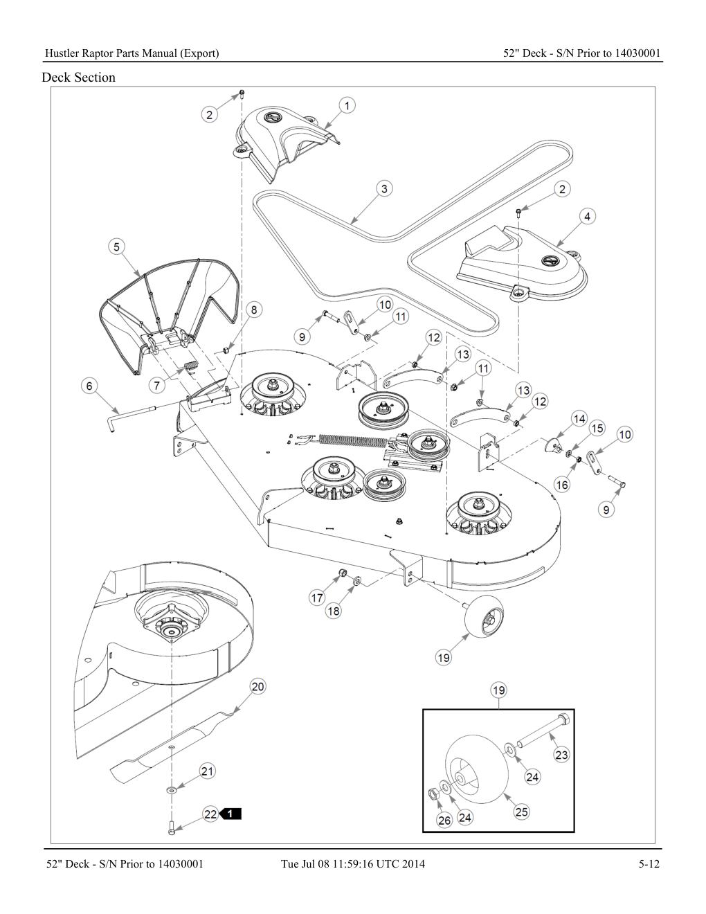 Hustler Raptor Parts Manual - 604127 - 52" Deck - S/N Prior to 14030001 diagram