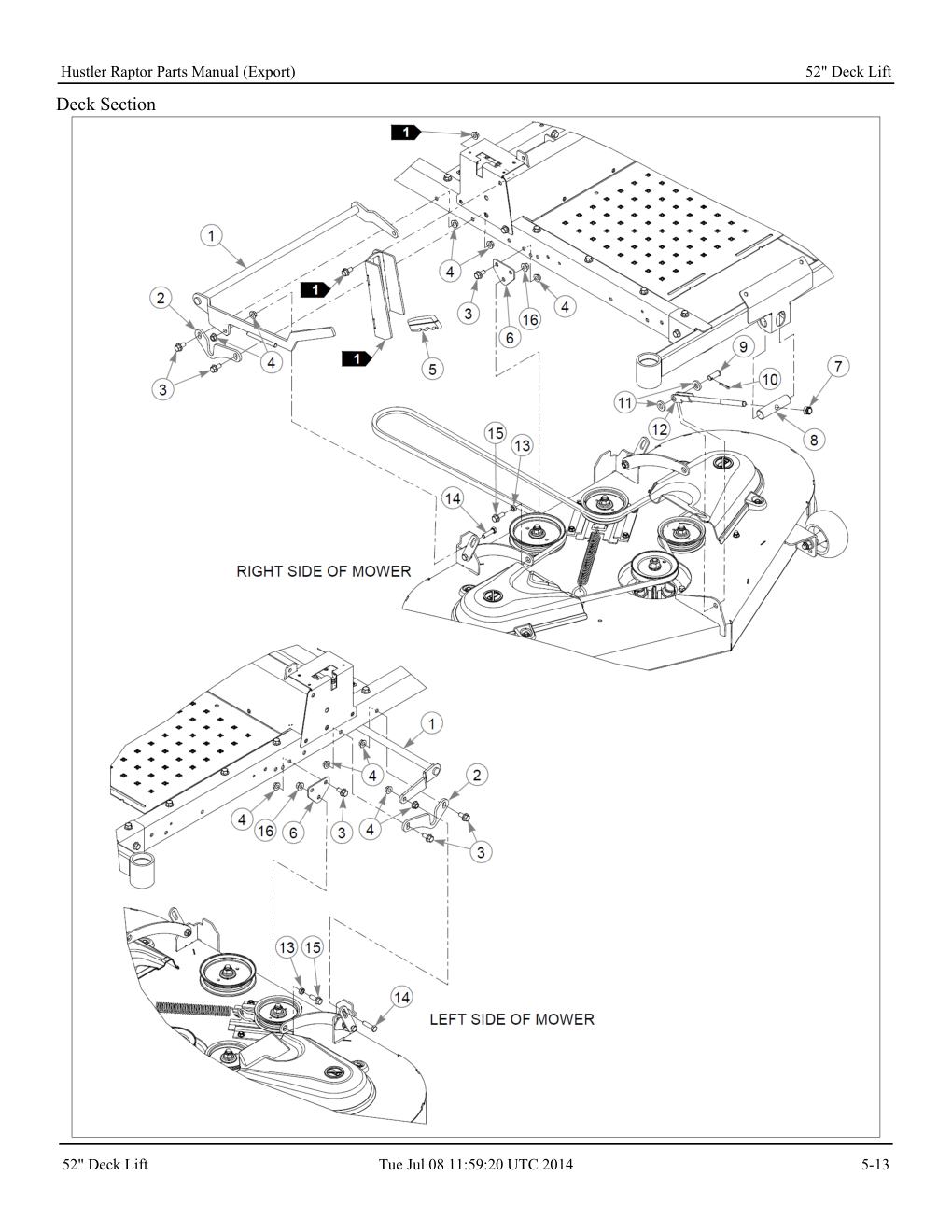 Hustler Raptor Parts Manual - 604127 - 52" Deck Lift diagram