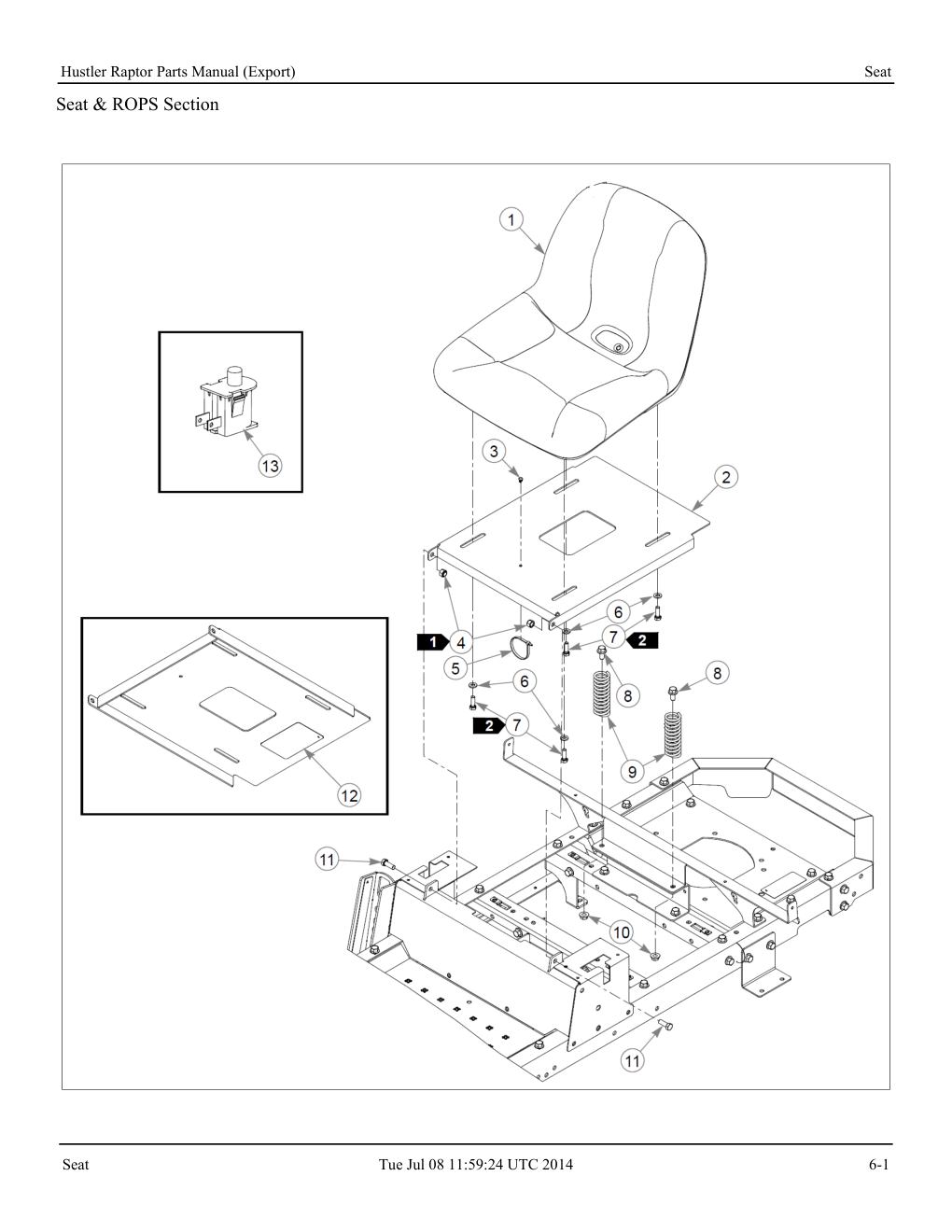 Hustler Raptor Parts Manual - 604127 - Seat diagram