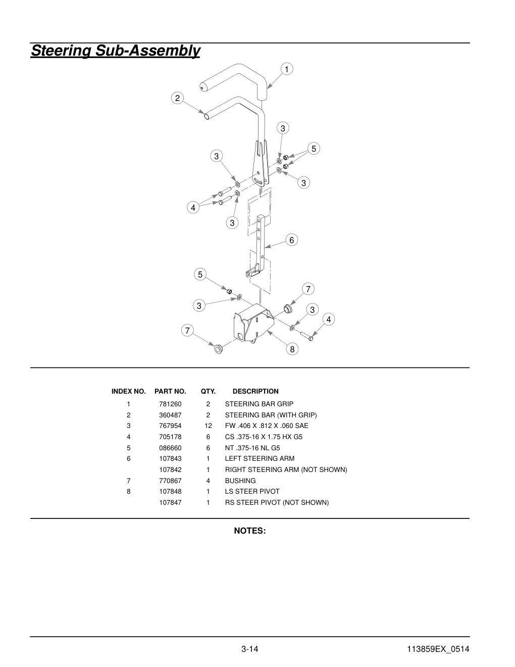 48"-60" Parts Manual - 930107EX - Steering Sub-Assembly diagram