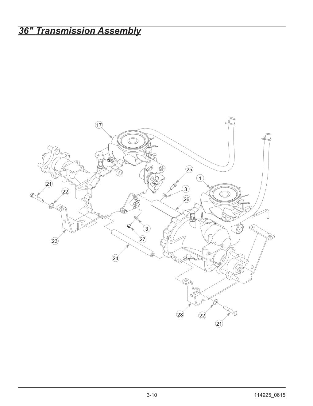 Hustler® TrimStar Parts Manual - 930388 - 36" Transmission Assembly diagram