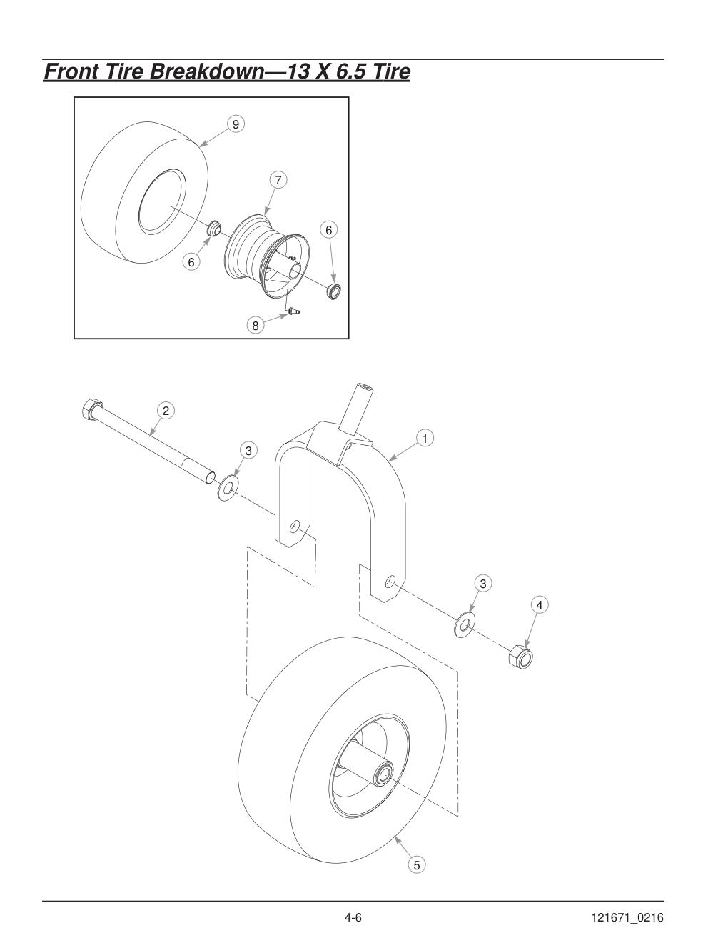 Hustler® FasTrak® SDX Parts Manual - 933945 - Front Tire Breakdown-13 X 6.5 Tire diagram