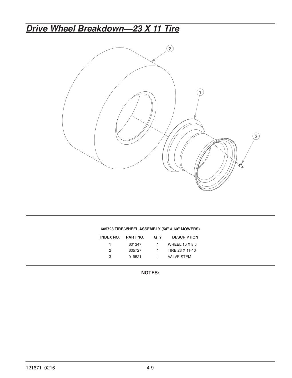 Hustler® FasTrak® SDX Parts Manual - 933945 - Drive Wheel Breakdown-23 X 11 Tire diagram