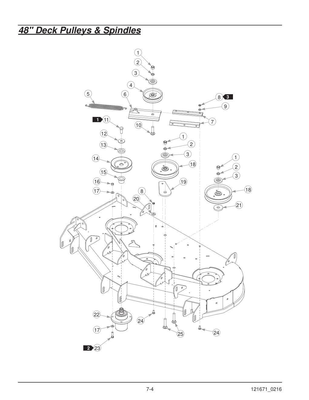 Hustler® FasTrak® SDX Parts Manual - 933945 - 48" Deck Pulleys & Spindles diagram