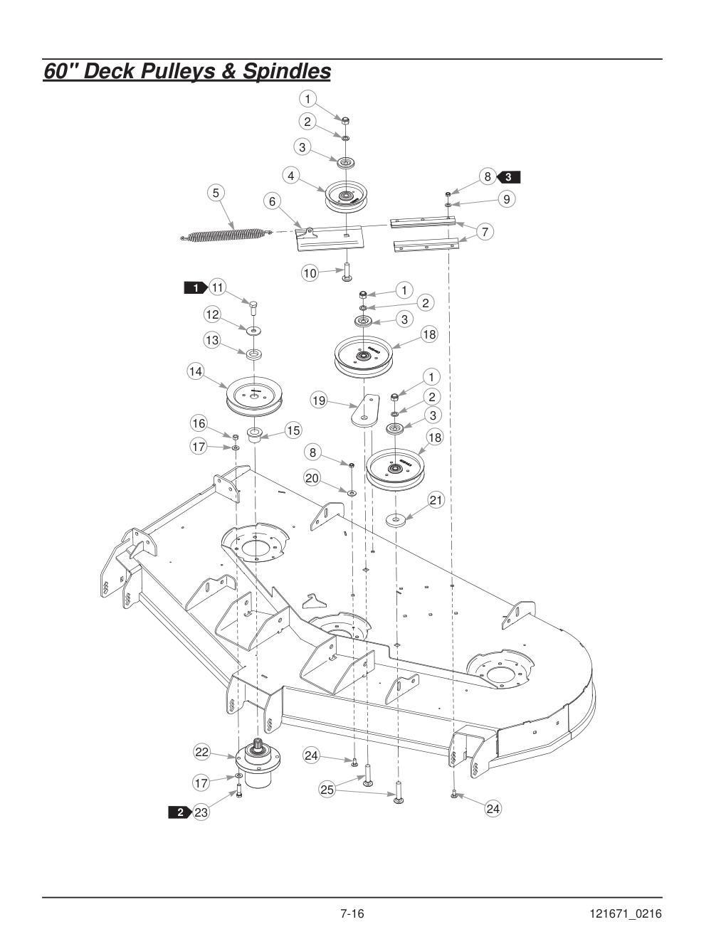 Hustler® FasTrak® SDX Parts Manual - 933945 - 60" Deck Pulleys & Spindles diagram