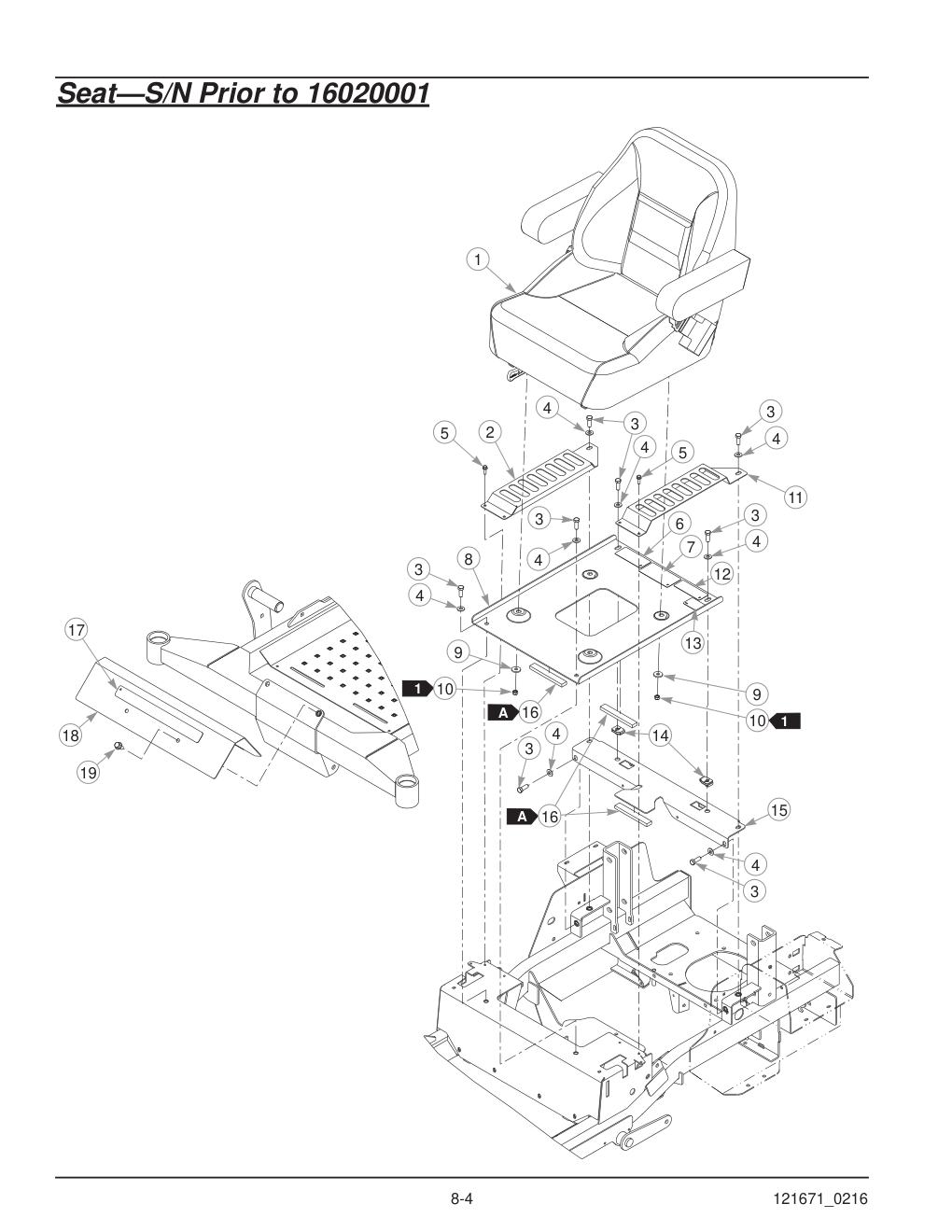 Hustler® FasTrak® SDX Parts Manual - 933945 - Seat-S/N Prior to 16020001 diagram
