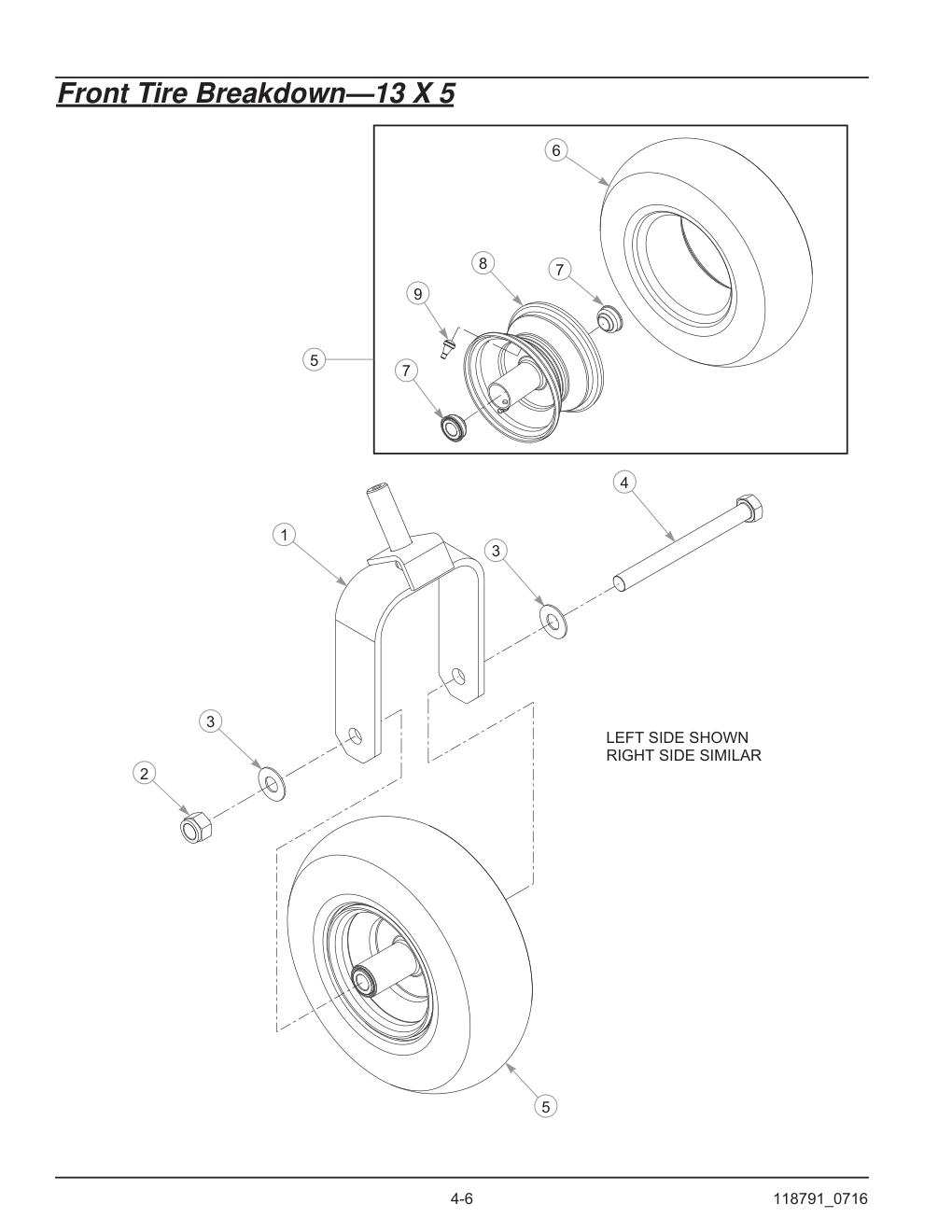 Hustler® Raptor® SD Parts Manual - 932541 - Front Tire Breakdown-13 X 5 diagram
