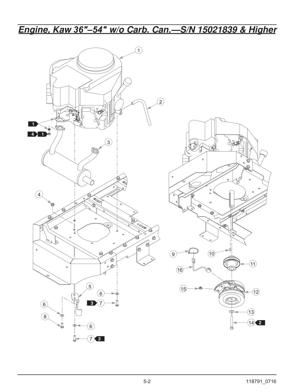 Hustler® Raptor® SD Parts Manual - 932541 - Engine, Kaw 36"-54" w/o Carb. Can.-S/N 15021839 & Higher diagram
