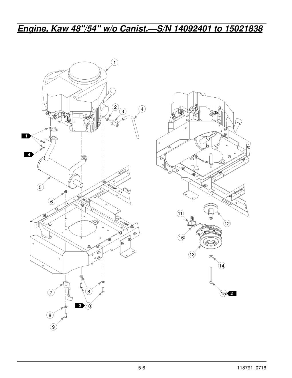 Hustler® Raptor® SD Parts Manual - 932541 - Engine, Kaw 48"/54" w/o Canist.-S/N 14092401 to 15021838 diagram
