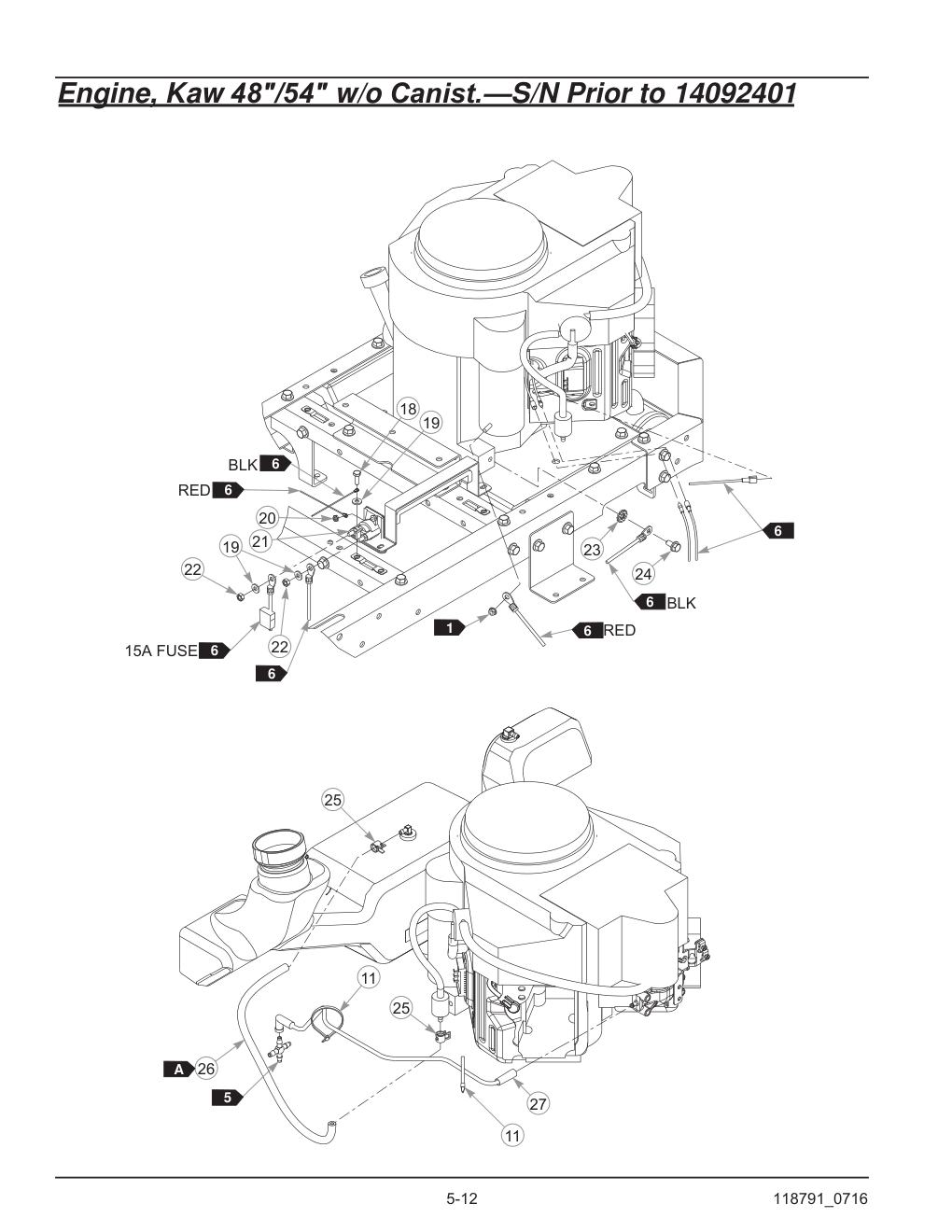 Hustler® Raptor® SD Parts Manual - 932541 - Engine, Kaw 48"/54" w/o Canist.-S/N Prior to 14092401 diagram
