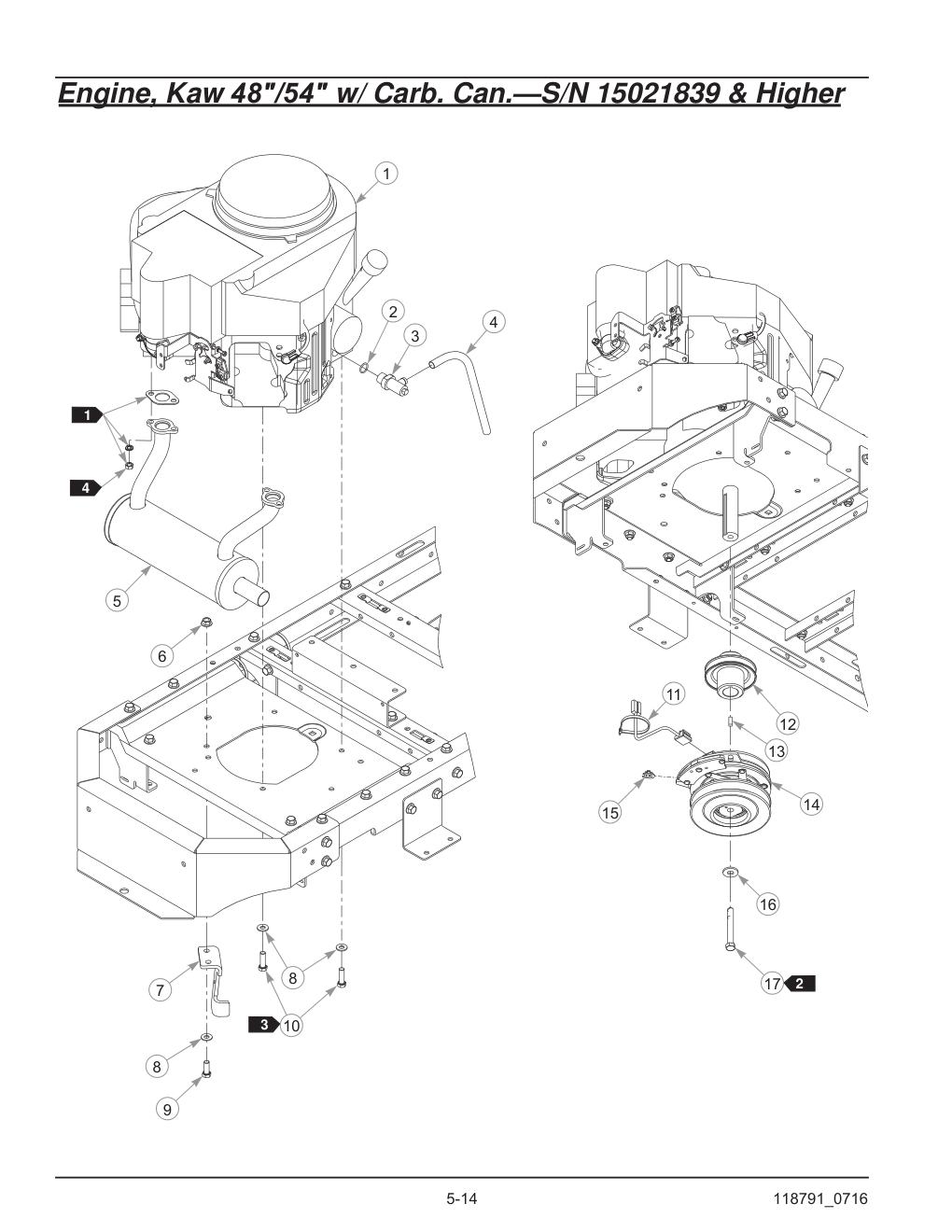 Hustler® Raptor® SD Parts Manual - 932541 - Engine, Kaw 48"/54" w/ Carb. Can.-S/N 15021839 & Higher diagram