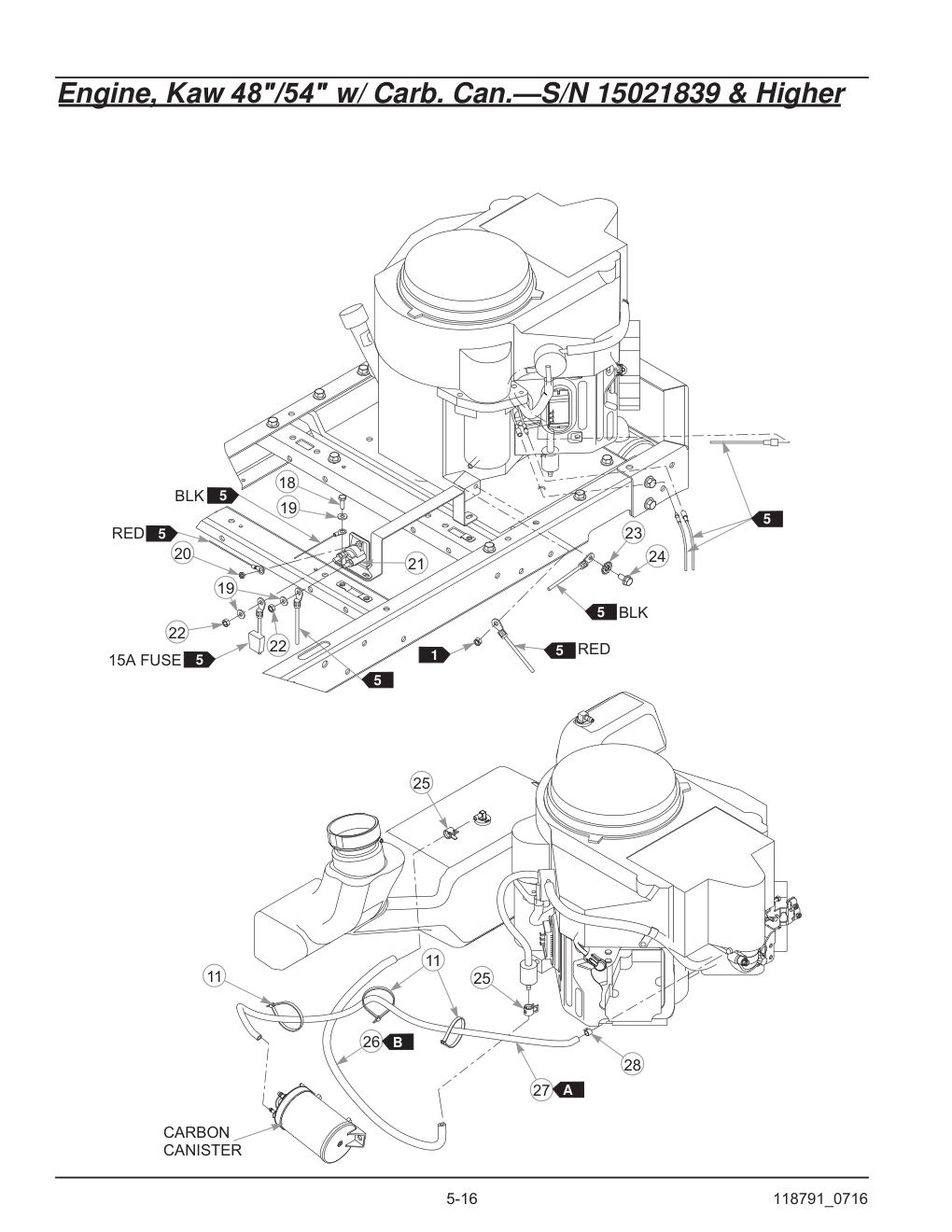 Hustler® Raptor® SD Parts Manual - 932541 - Engine, Kaw 48"/54" w/ Carb. Can.-S/N 15021839 & Higher diagram