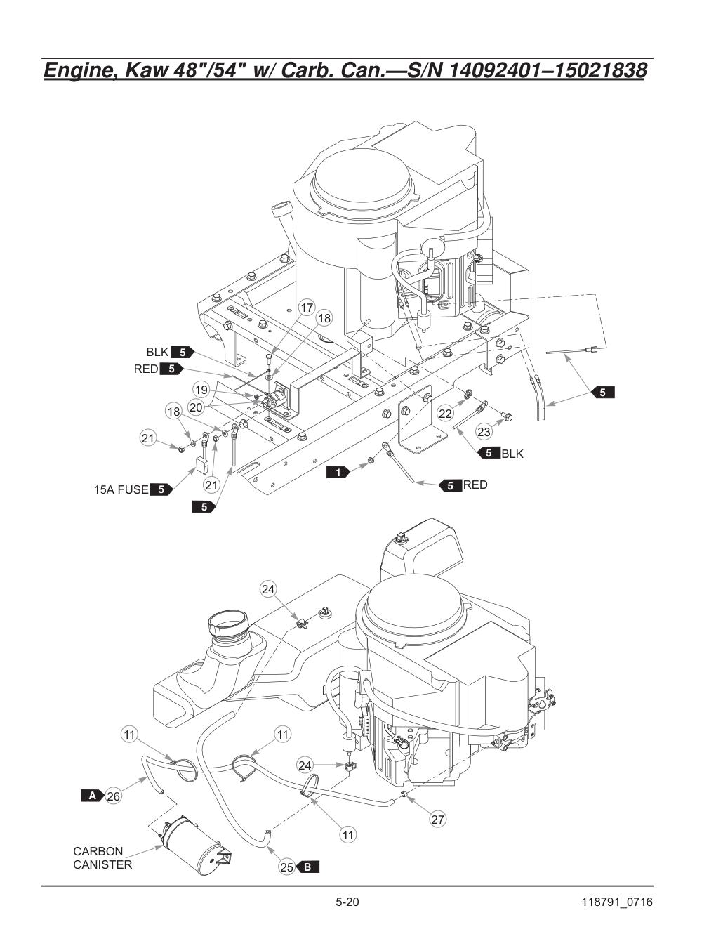 Hustler® Raptor® SD Parts Manual - 932541 - Engine, Kaw 48"/54" w/ Carb. Can.-S/N 14092401-15021838 diagram