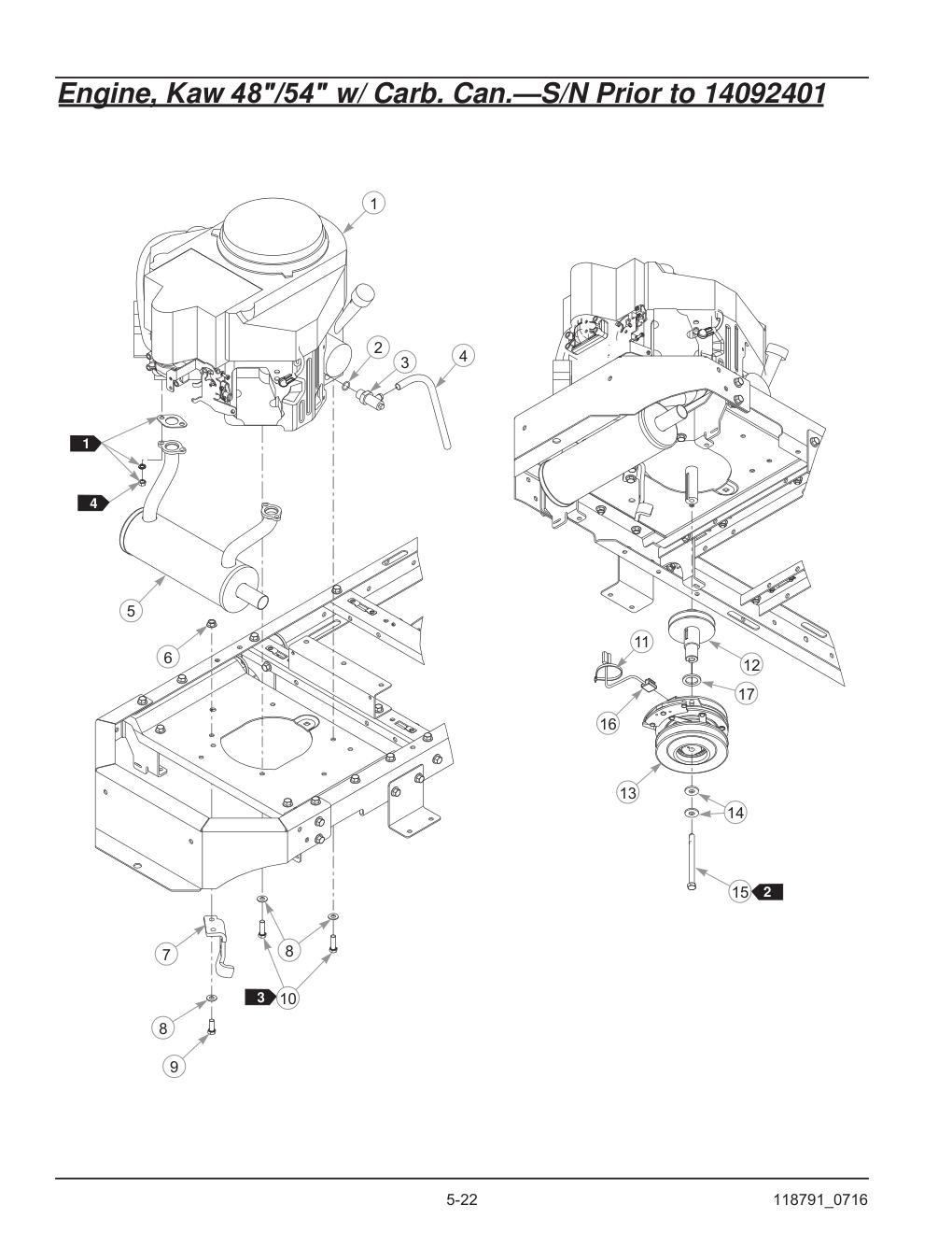 Hustler® Raptor® SD Parts Manual - 932541 - Engine, Kaw 48"/54" w/ Carb. Can.-S/N Prior to 14092401 diagram
