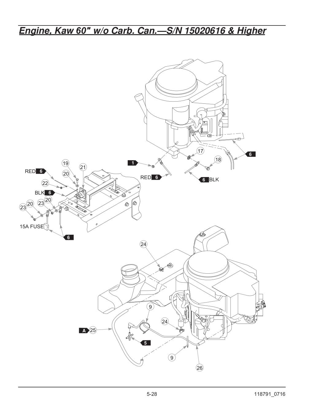Hustler® Raptor® SD Parts Manual - 932541 - Engine, Kaw 60" w/o Carb. Can.-S/N 15020616 & Higher diagram