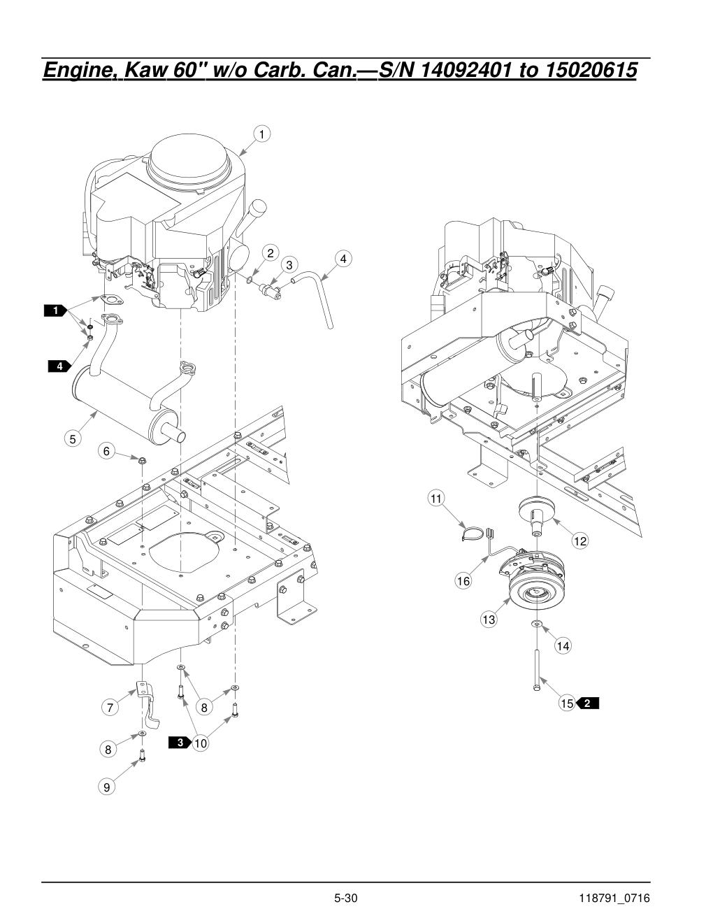 Hustler® Raptor® SD Parts Manual - 932541 - Engine, Kaw 60" w/o Carb. Can.-S/N 14092401 to 15020615 diagram