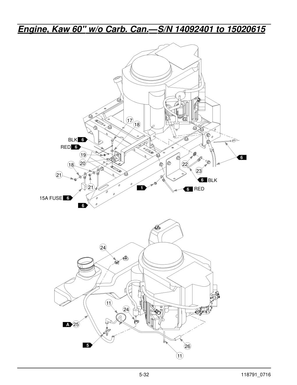 Hustler® Raptor® SD Parts Manual - 932541 - Engine, Kaw 60" w/o Carb. Can.-S/N 14092401 to 15020615 diagram