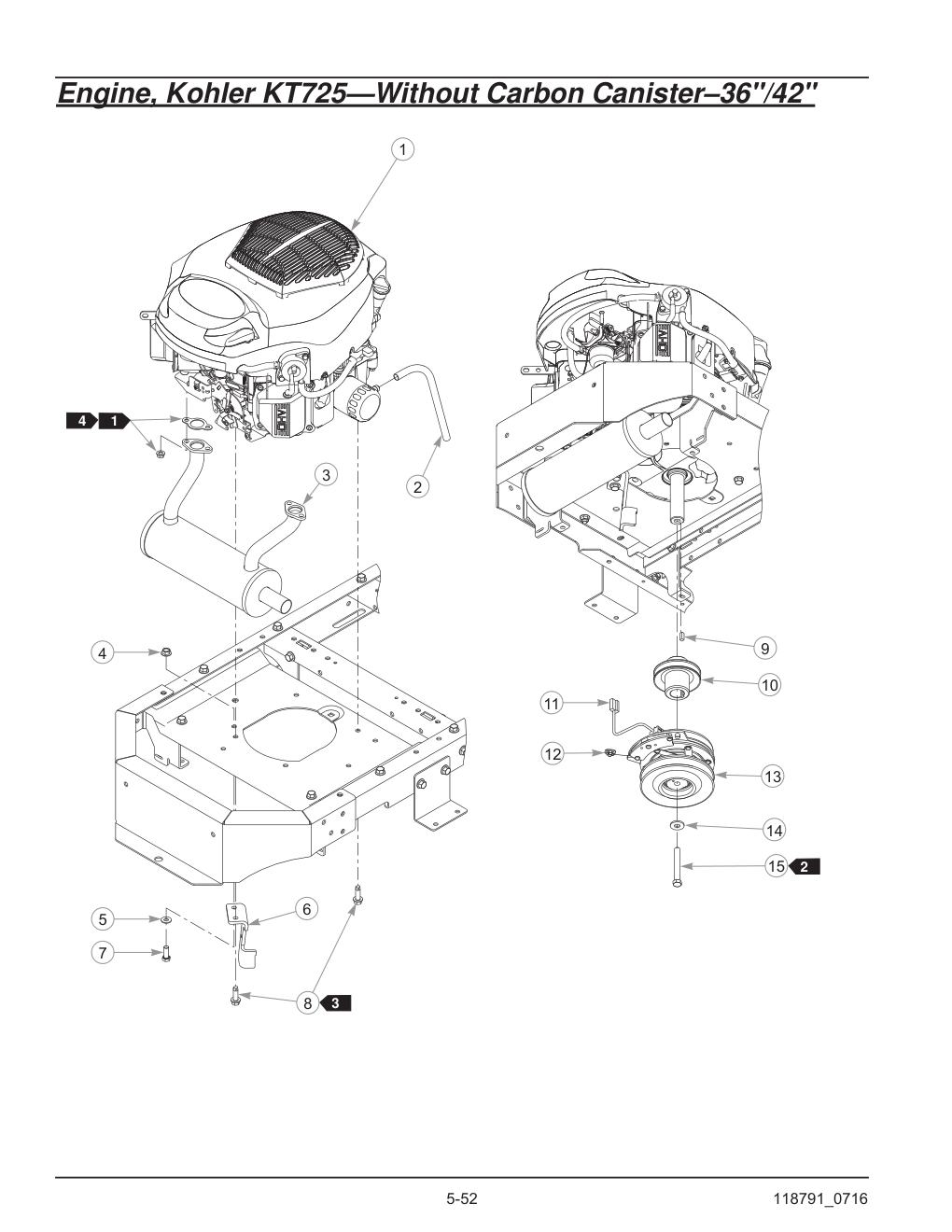 Hustler® Raptor® SD Parts Manual - 932541 - Engine, Kohler KT725-Without Carbon Canister-36"/42" diagram
