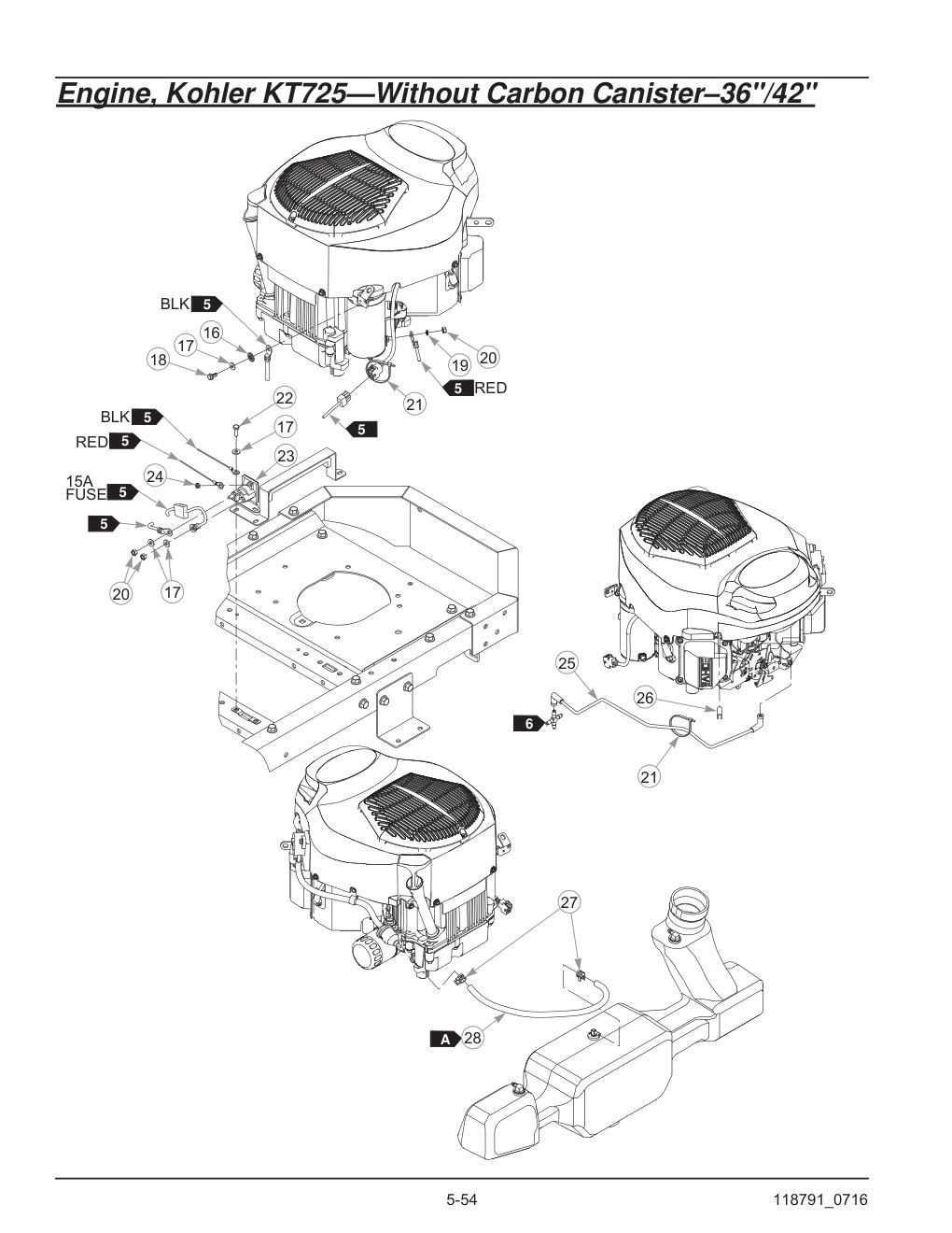 Hustler® Raptor® SD Parts Manual - 932541 - Engine, Kohler KT725-Without Carbon Canister-36"/42" diagram