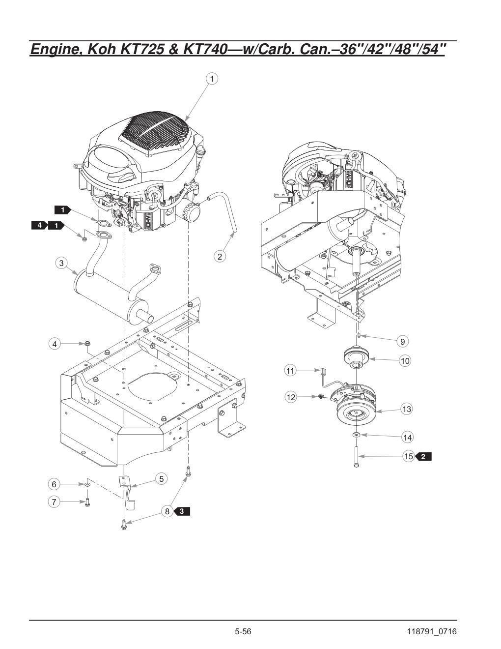Hustler® Raptor® SD Parts Manual - 932541 - Engine, Koh KT725 & KT740-w/Carb. Can.-36"/42"/48"/54" diagram