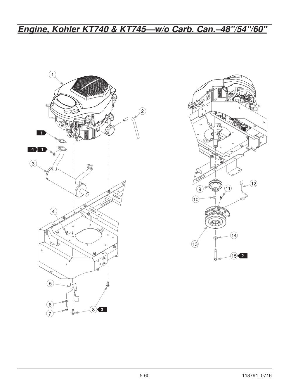 Hustler® Raptor® SD Parts Manual - 932541 - Engine, Kohler KT740 & KT745-w/o Carb. Can.-48"/54"/60" diagram