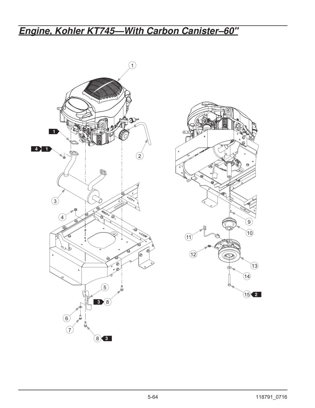 Hustler® Raptor® SD Parts Manual - 932541 - Engine, Kohler KT745-With Carbon Canister-60" diagram