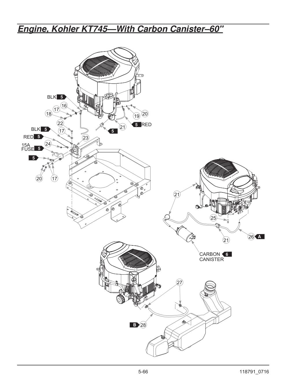 Hustler® Raptor® SD Parts Manual - 932541 - Engine, Kohler KT745-With Carbon Canister-60" diagram