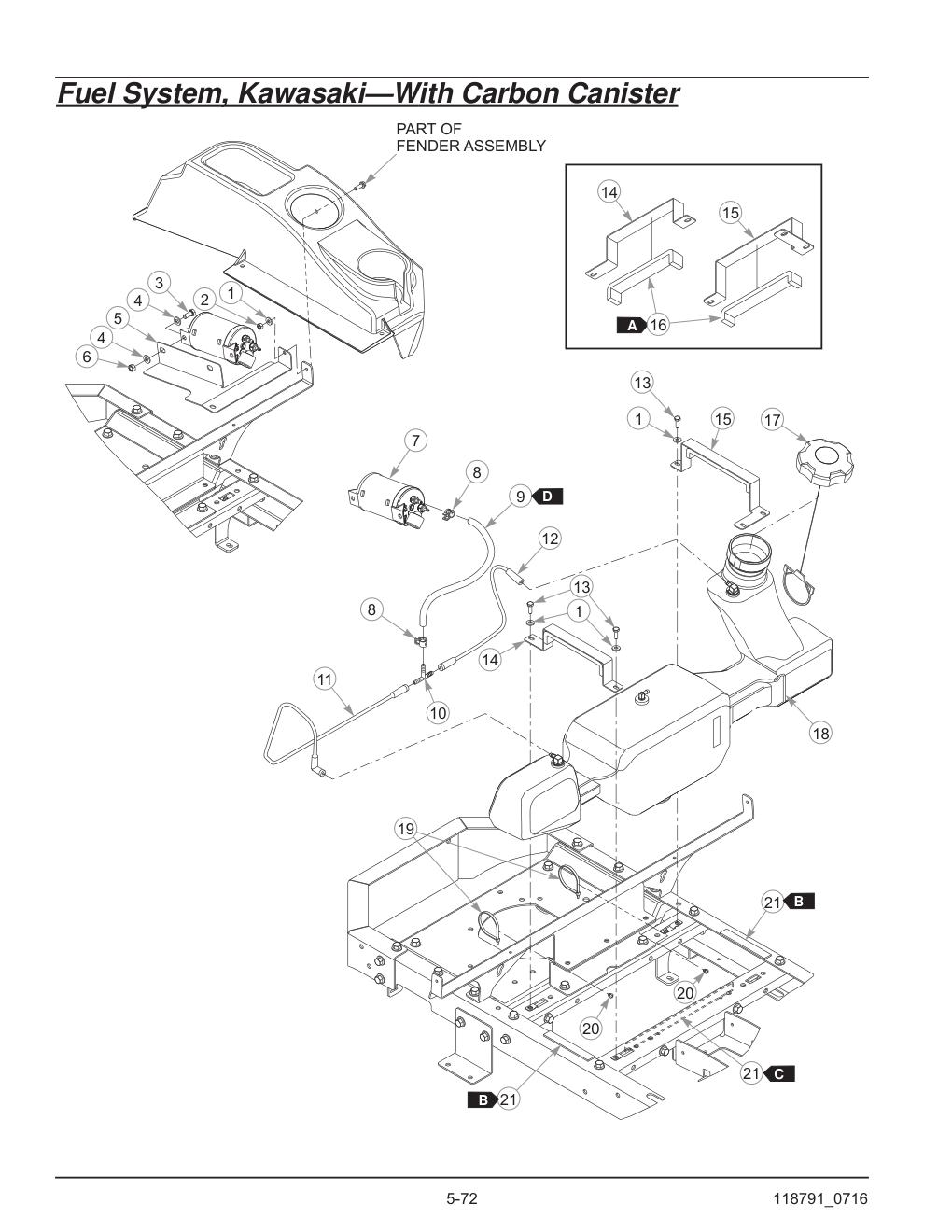 Hustler® Raptor® SD Parts Manual - 932541 - Fuel System, Kawasaki-With Carbon Canister diagram