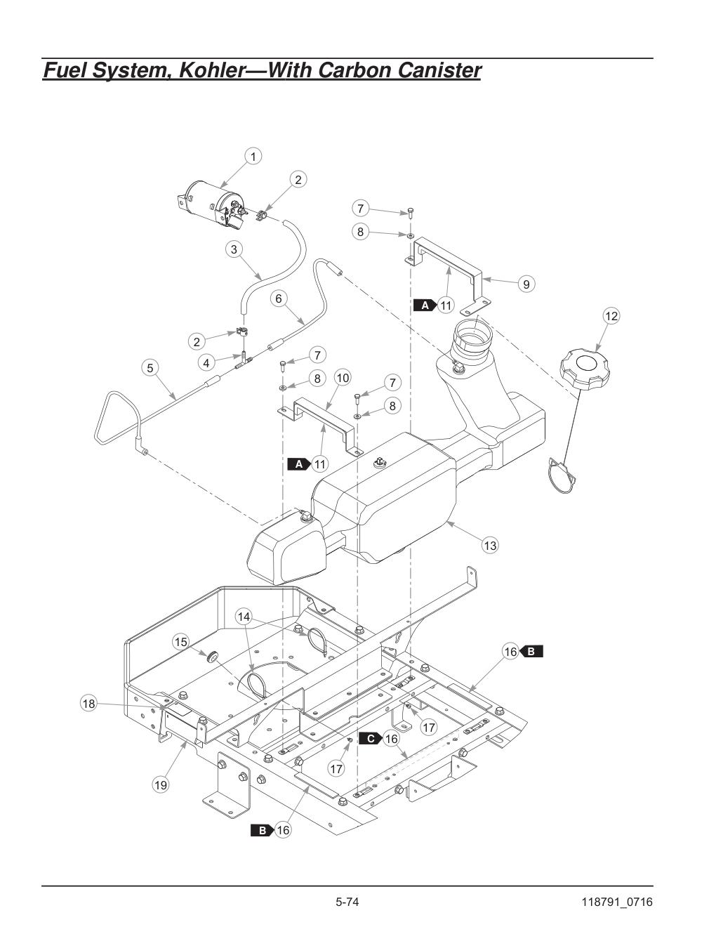 Hustler® Raptor® SD Parts Manual - 932541 - Fuel System, Kohler-With Carbon Canister diagram