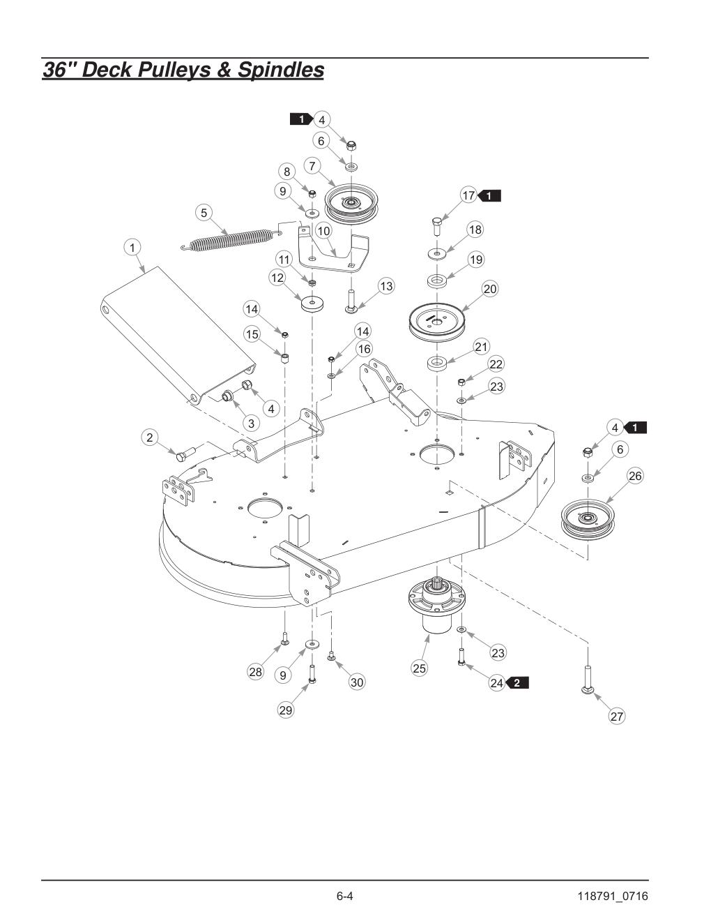 Hustler® Raptor® SD Parts Manual - 932541 - 36" Deck Pulleys & Spindles diagram