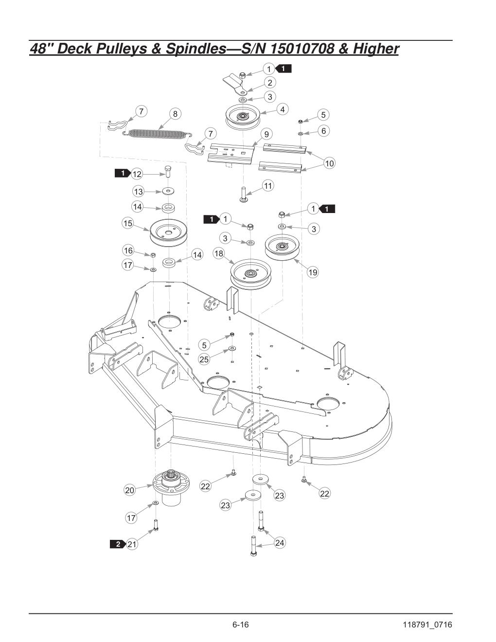 Hustler® Raptor® SD Parts Manual - 932541 - 48" Deck Pulleys & Spindles-S/N 15010708 & Higher diagram