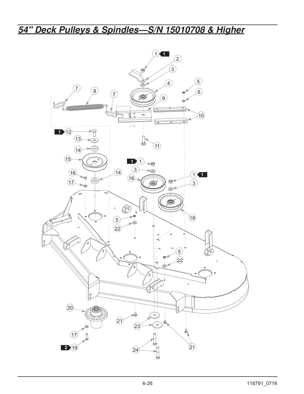 Hustler® Raptor® SD Parts Manual - 932541 - 54" Deck Pulleys & Spindles-S/N 15010708 & Higher diagram
