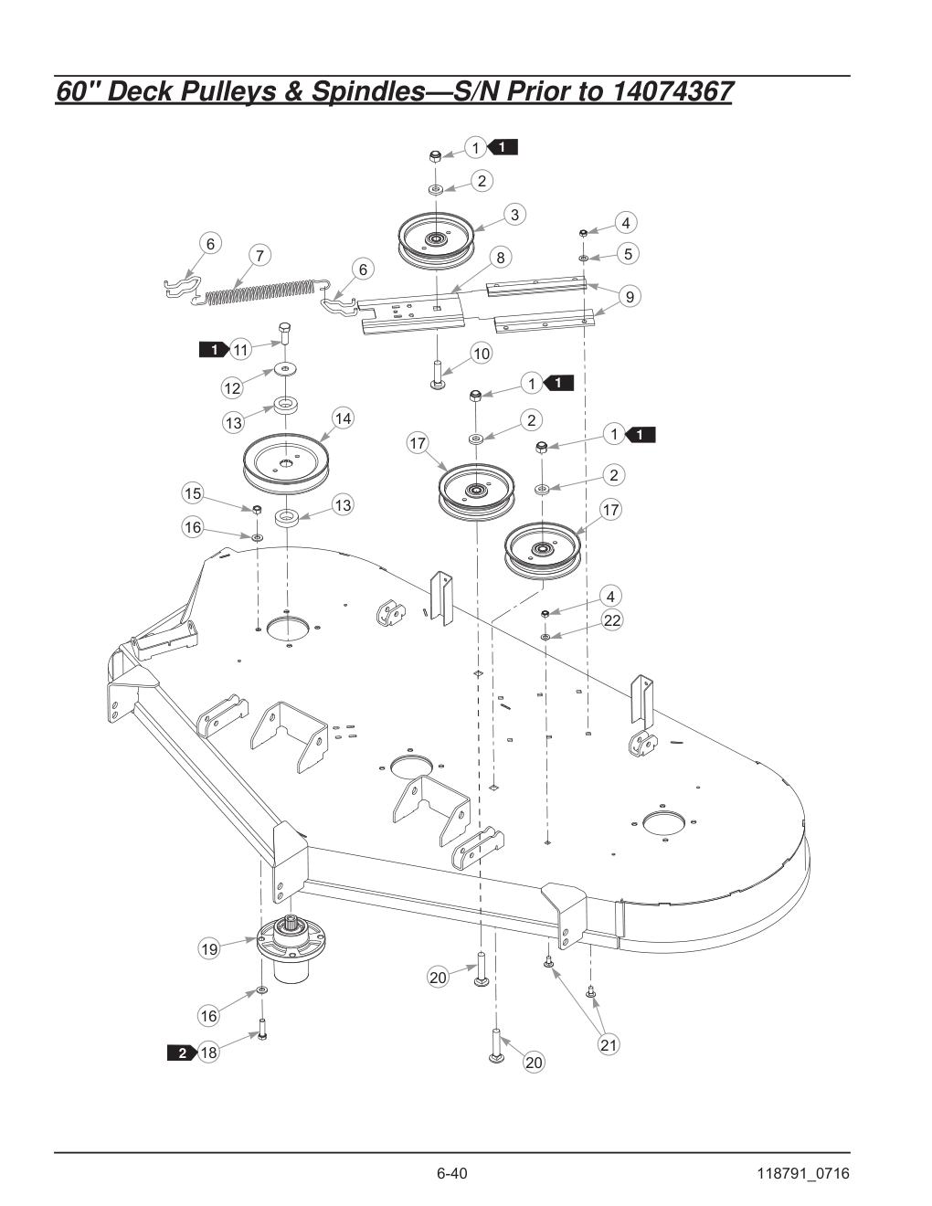 Hustler® Raptor® SD Parts Manual - 932541 - 60" Deck Pulleys & Spindles-S/N Prior to 14074367 diagram