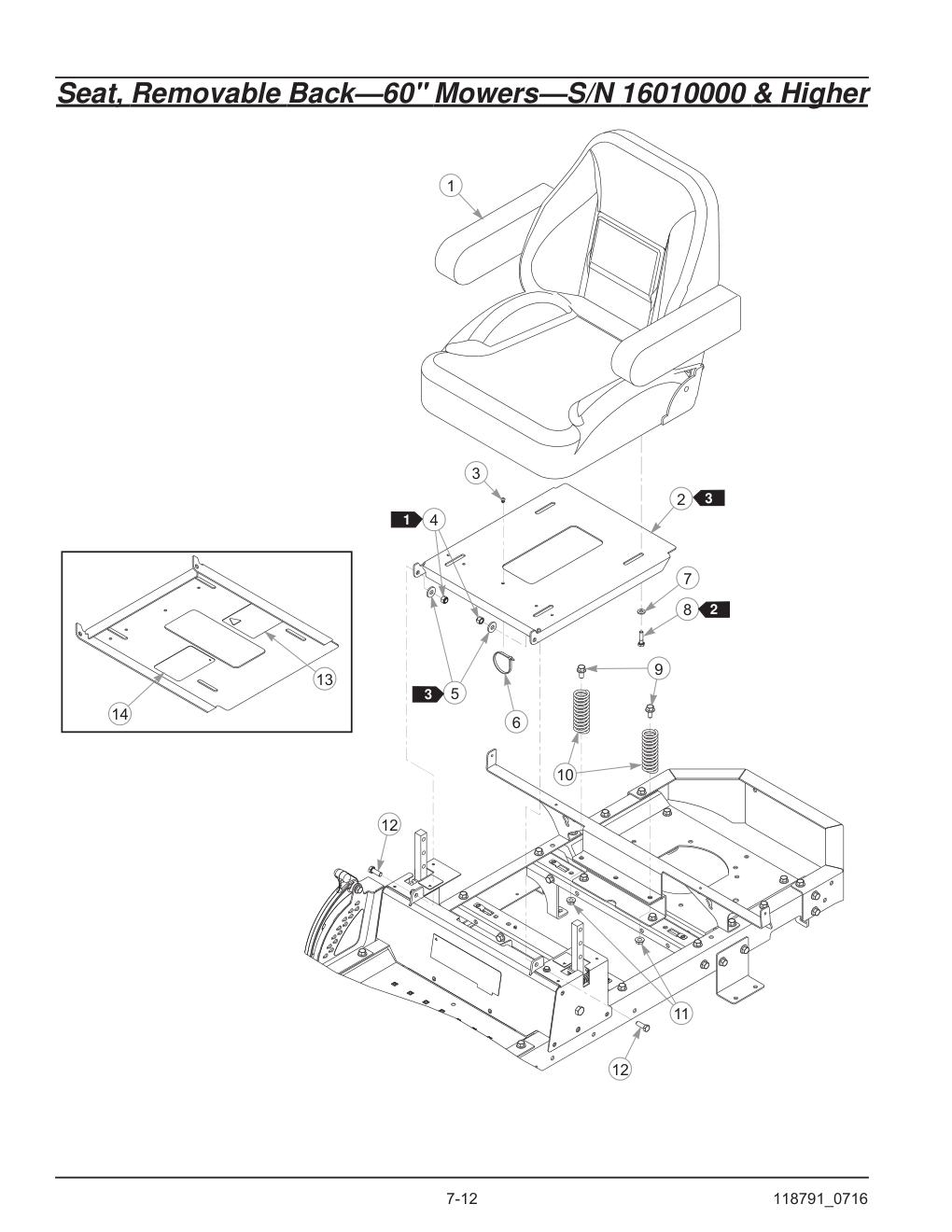 Hustler® Raptor® SD Parts Manual - 932541 - Seat, Removable Back-60" Mowers-S/N 16010000 & Higher diagram