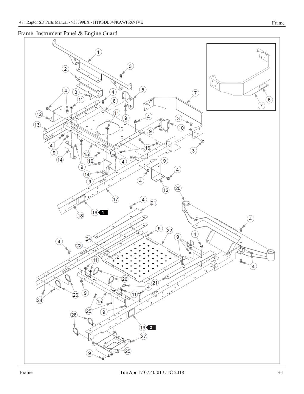 48" Raptor SD Parts Manual - - 938399EX - Frame diagram
